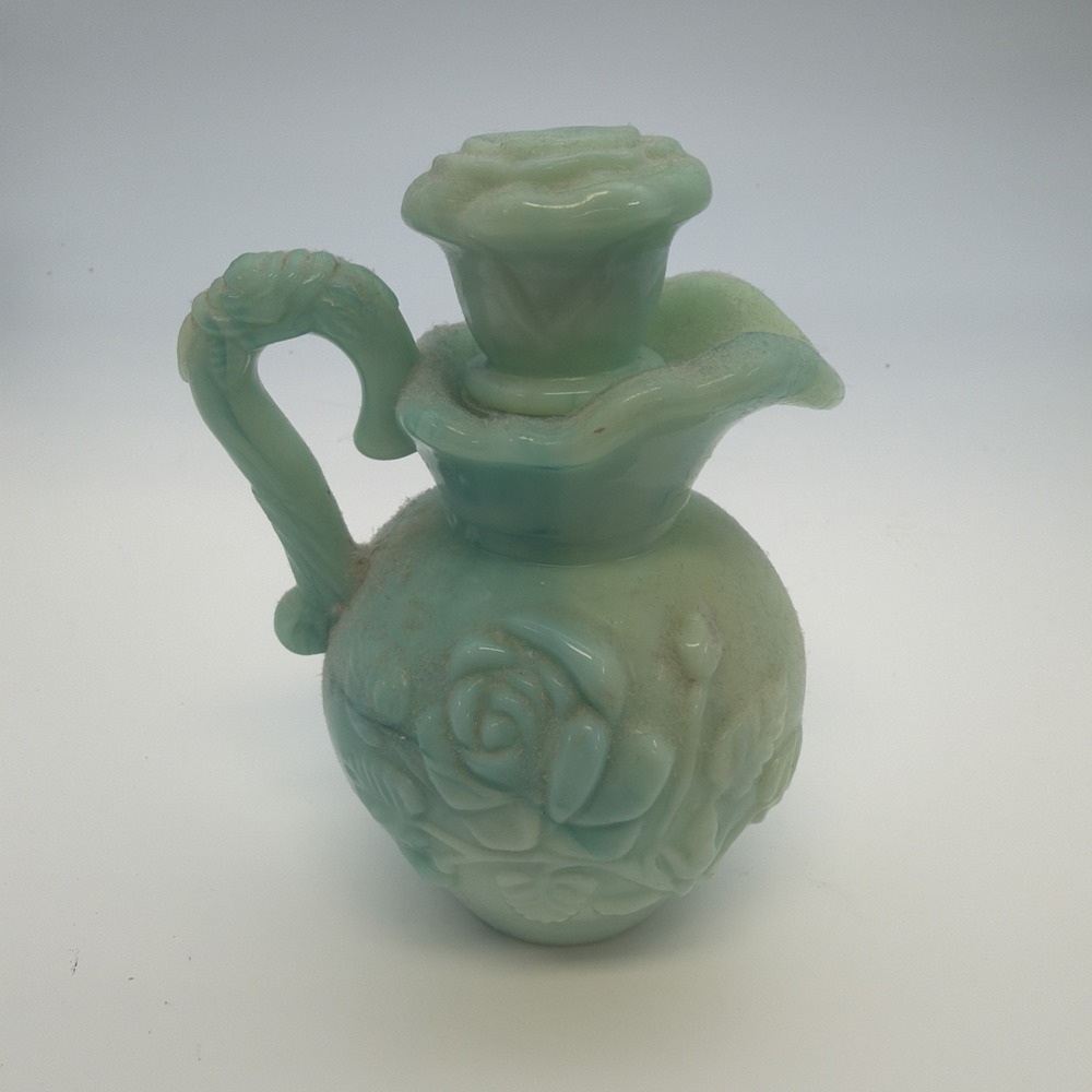 Vintage Avon Jadeite Green Swirl Roses Mini Pitcher With Stopper